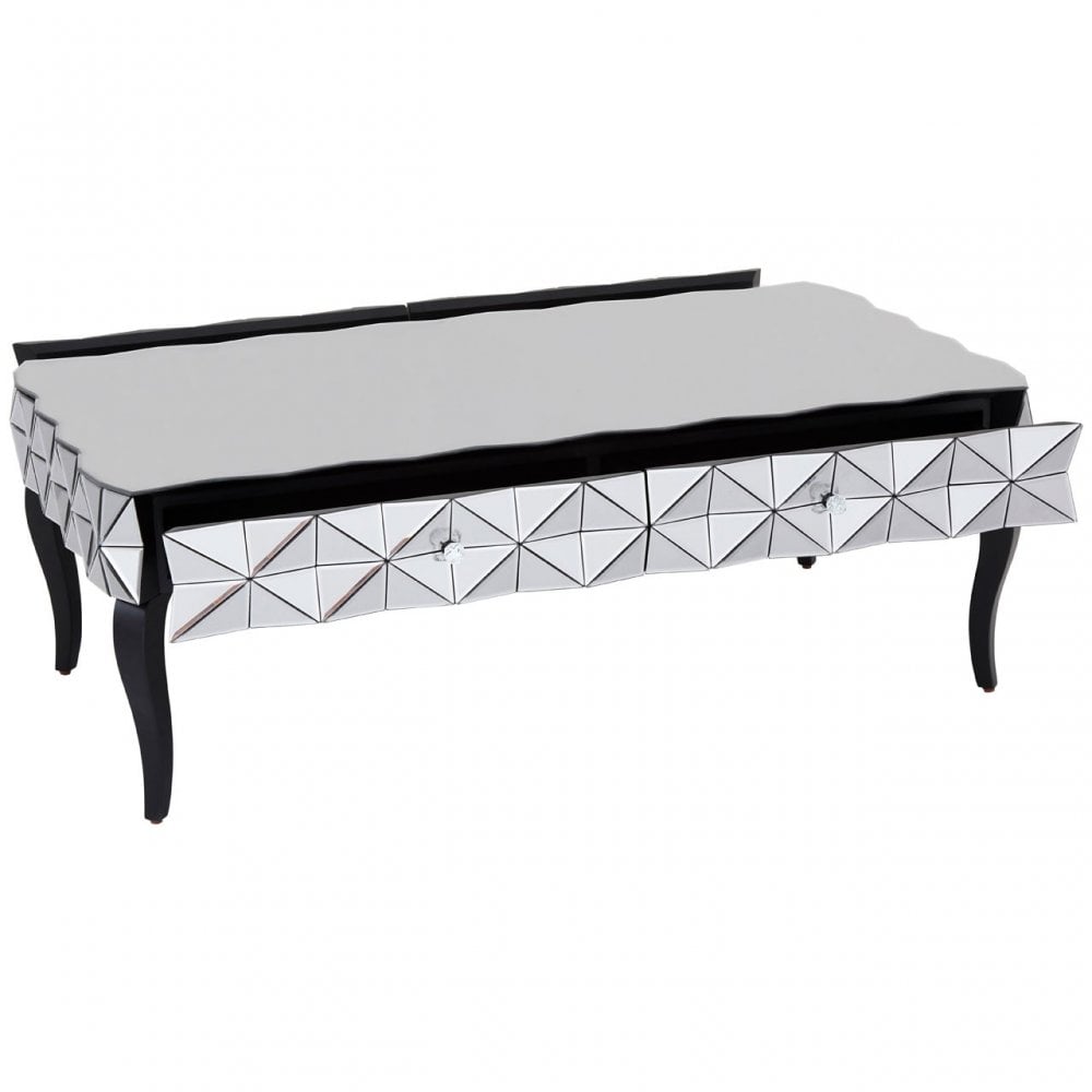 Soho Silver Coffee Table, Wood, Mirrored Glass, Wood, Silver