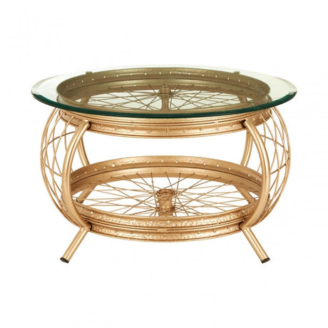 Oscar Champagne Gold Finish Coffee Table, Glass, Iron, Champagne