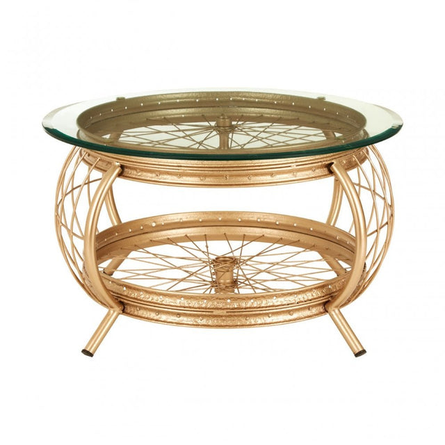Oscar Champagne Gold Finish Coffee Table, Glass, Iron, Champagne