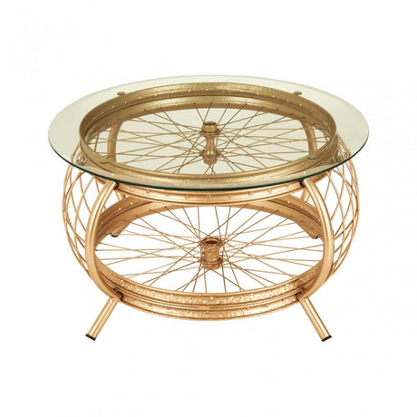 Oscar Champagne Gold Finish Coffee Table, Glass, Iron, Champagne