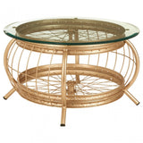 Oscar Champagne Gold Finish Coffee Table, Glass, Iron, Champagne