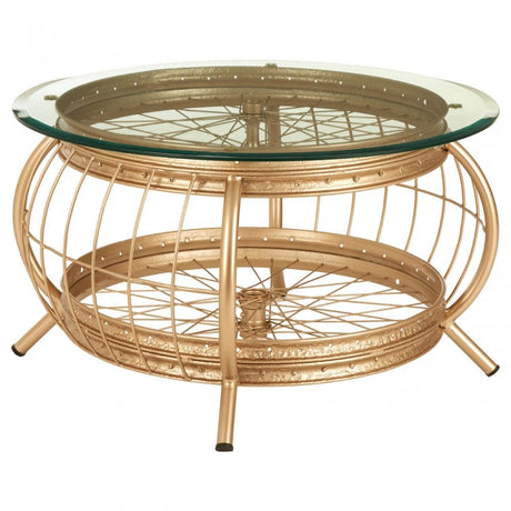 Oscar Champagne Gold Finish Coffee Table, Glass, Iron, Champagne
