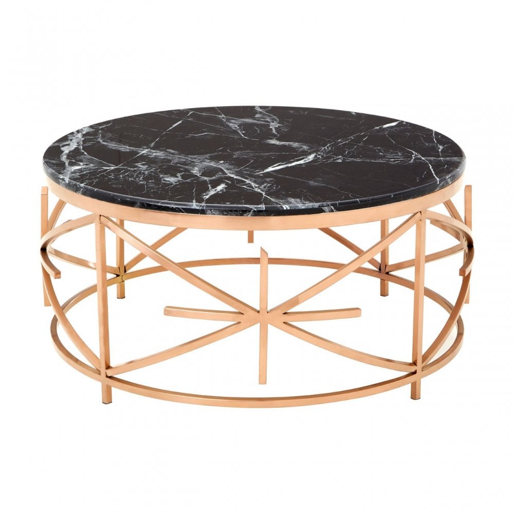 Camperian Black Marble Coffee Table, Marble, Stainless Steel, Black