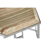 Artefacto Hexagonal Coffee Table, Onyx Stone, Stainless Steel, Natural