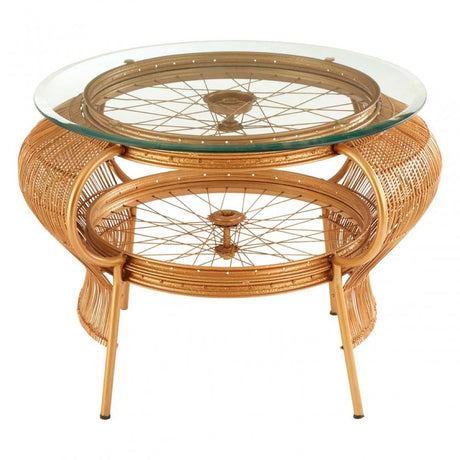 Oscar Gold Finish Table, Bamboo, Glass, Iron, Gold