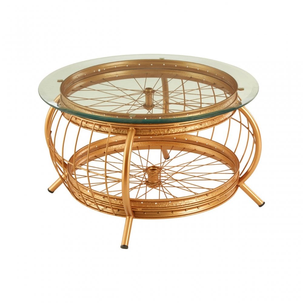 Oscar Gold Finish Coffee Table, Glass, Iron, Gold