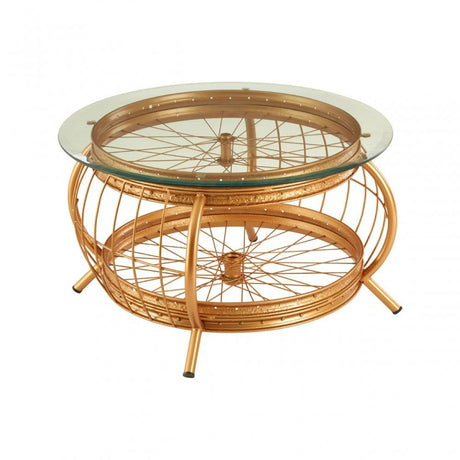 Oscar Gold Finish Coffee Table, Glass, Iron, Gold