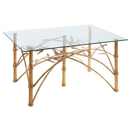Zodiac Table with Bamboo Design Legs, Glass, Gold
