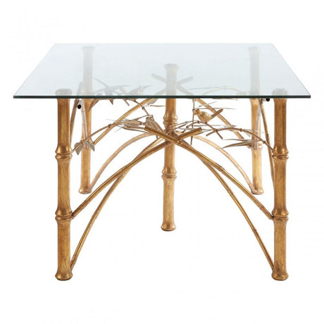 Zodiac Table with Bamboo Design Legs, Glass, Gold