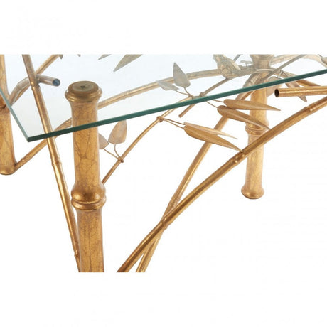 Zodiac Table with Bamboo Design Legs, Glass, Gold