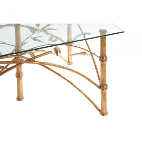 Zodiac Table with Bamboo Design Legs, Glass, Gold
