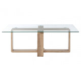 Barton Coffee Table, Wood, Tempered Glass, Natural
