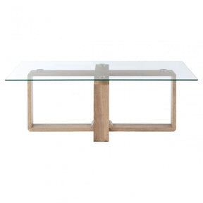 Barton Coffee Table, Wood, Tempered Glass, Natural