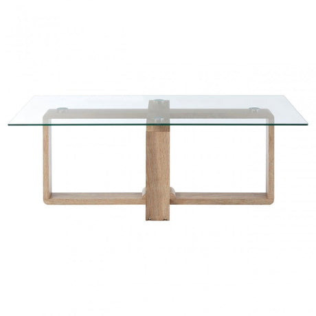 Barton Coffee Table, Wood, Tempered Glass, Natural