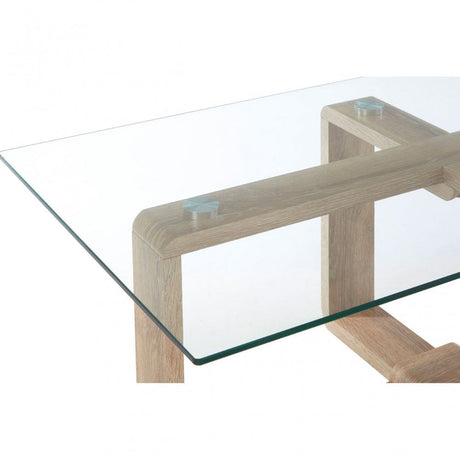 Barton Coffee Table, Wood, Tempered Glass, Natural