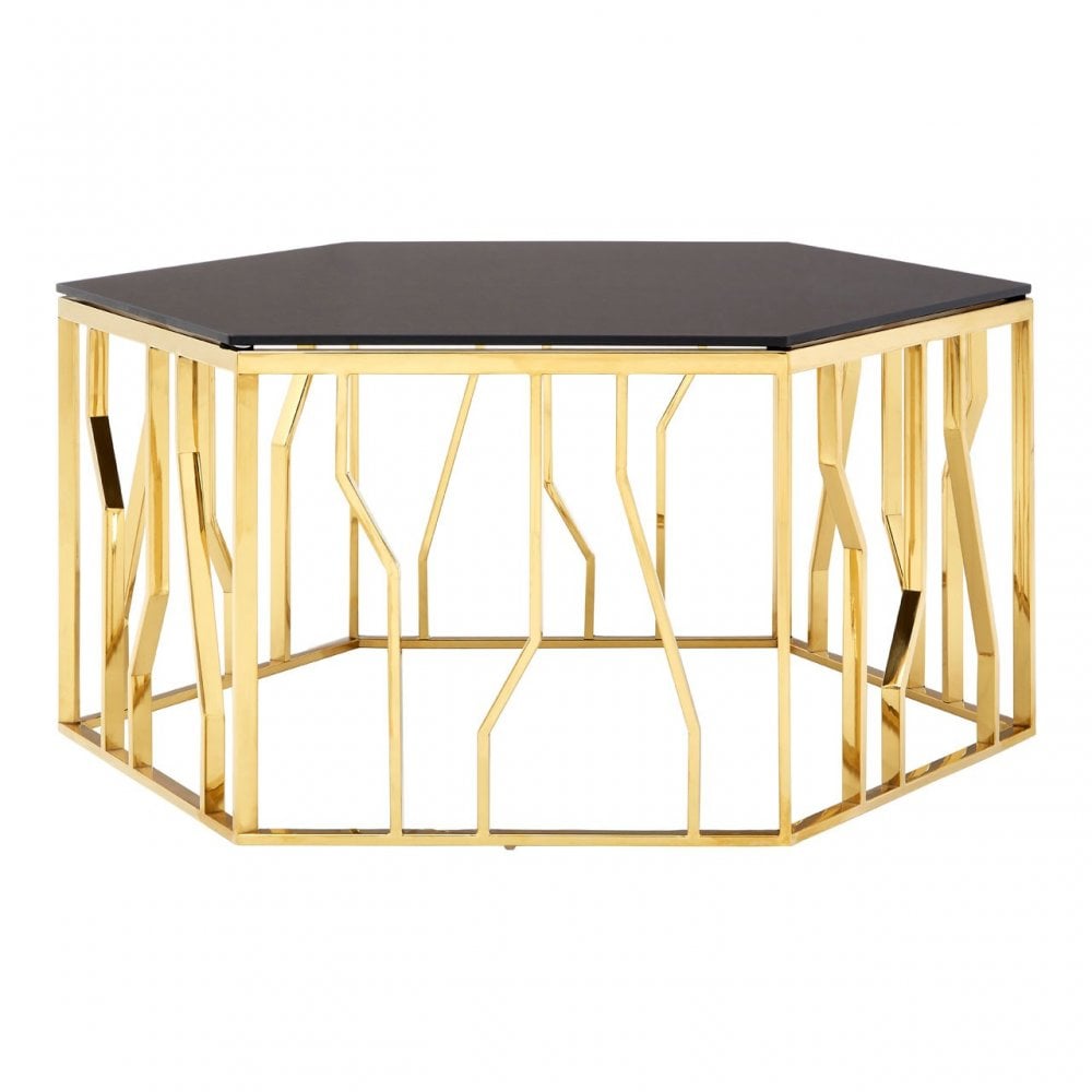 Camperian Hexagonal Coffee Table, Stainless Steel, Glass, Black