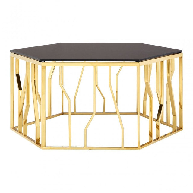 Camperian Hexagonal Coffee Table, Stainless Steel, Glass, Black