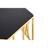 Camperian Hexagonal Coffee Table, Stainless Steel, Glass, Black
