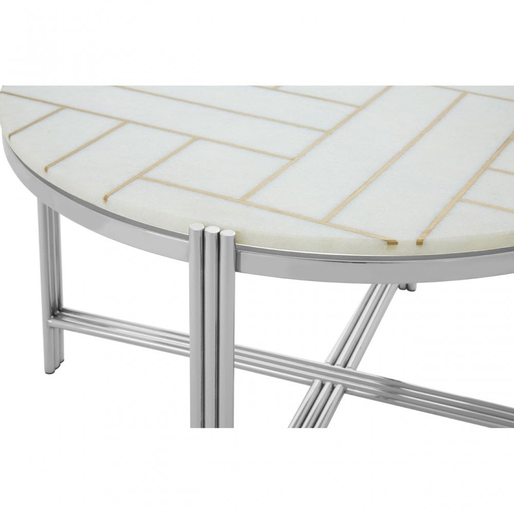 Eva Coffee Table, Marble, Stainless Steel, White