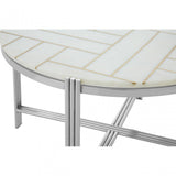 Eva Coffee Table, Marble, Stainless Steel, White