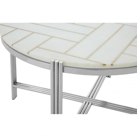 Eva Coffee Table, Marble, Stainless Steel, White