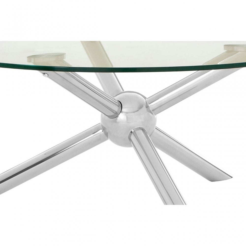 Donal Round / Silver Coffee Table, Steel, Tempered Glass, Silver