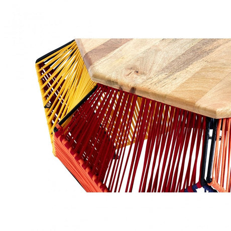 Temper Multicoloured Coffee Table, Cotton Cord, Mango Wood, Multi-Coloured