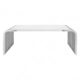 Chiqui Slatted Coffee Table, Stainless Steel, Glass, Silver