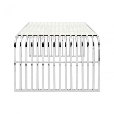 Chiqui Slatted Coffee Table, Stainless Steel, Glass, Silver