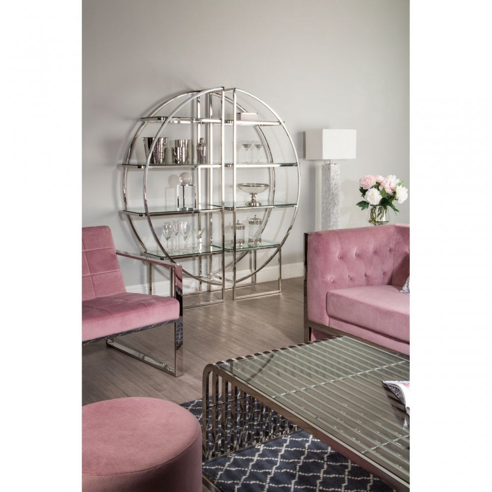 Chiqui Slatted Coffee Table, Stainless Steel, Glass, Silver