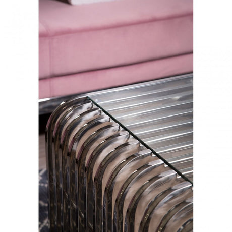 Chiqui Slatted Coffee Table, Stainless Steel, Glass, Silver