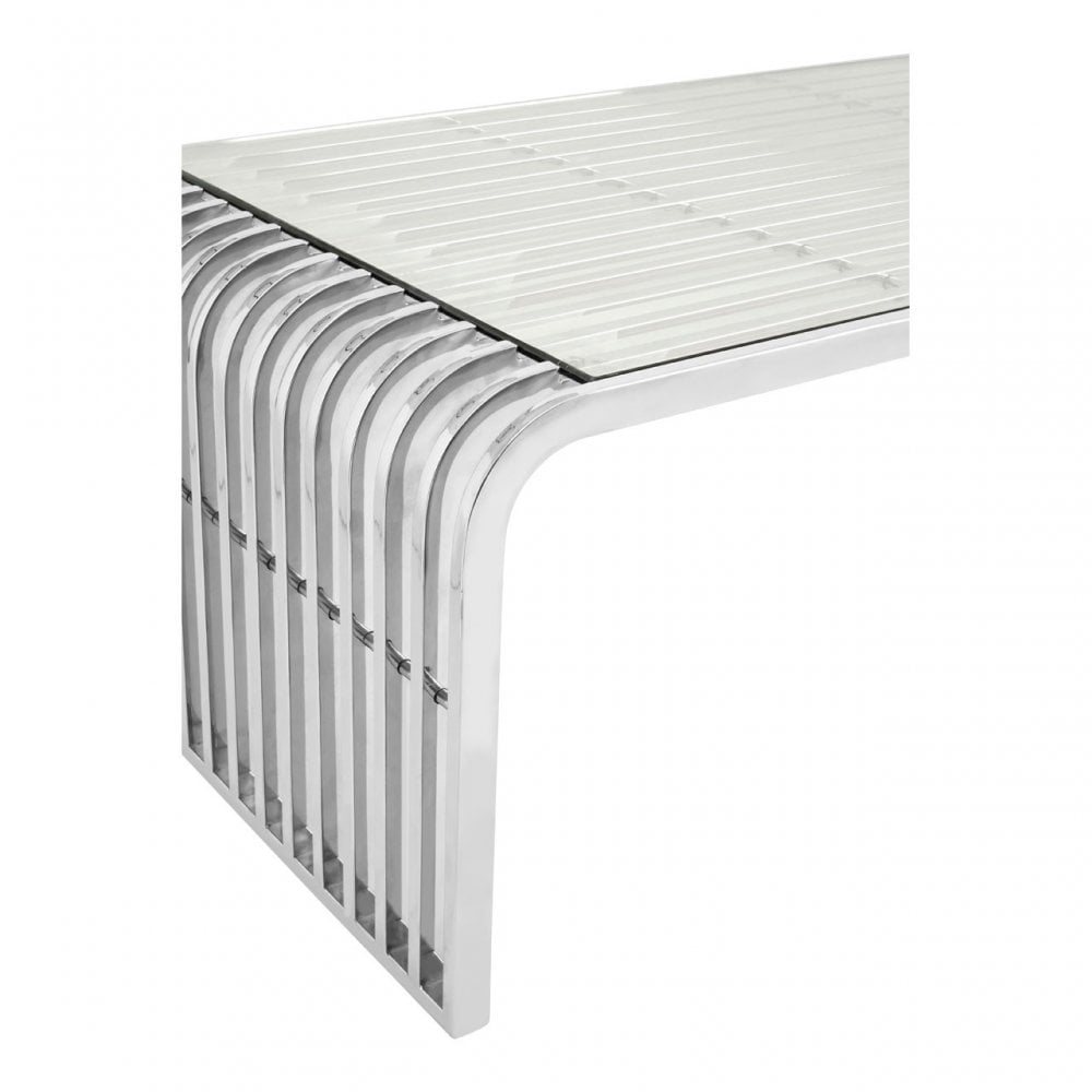 Chiqui Slatted Coffee Table, Stainless Steel, Glass, Silver