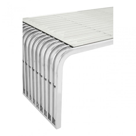 Chiqui Slatted Coffee Table, Stainless Steel, Glass, Silver