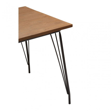 Brock Black Metal and Elm Wood Table, Elm Wood, Black