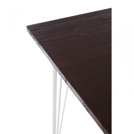 Brock White Metal and Elm Wood Table, Elm Wood, White