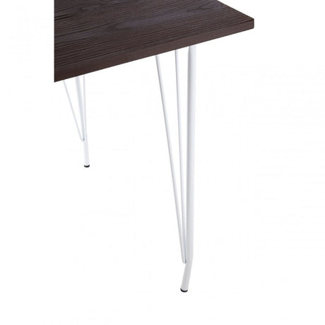 Brock White Metal and Elm Wood Table, Elm Wood, White