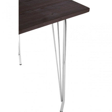 Brock Chrome Metal and Elm Wood Table, Chromed Elm Wood, Grey