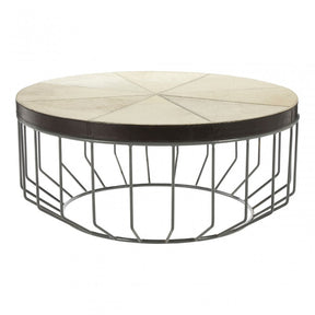 Leather Coffee Table, Leather, Iron, Mango Wood, Natural