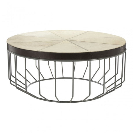 Leather Coffee Table, Leather, Iron, Mango Wood, Natural