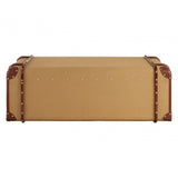 Columbus Leather Trim Canvas Coffee Table, Canvas, Mango Wood, Natural