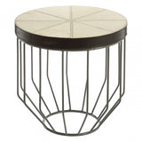 Tuskin Tall Iron Coffee Table, Leather, Iron, Mango Wood, Natural
