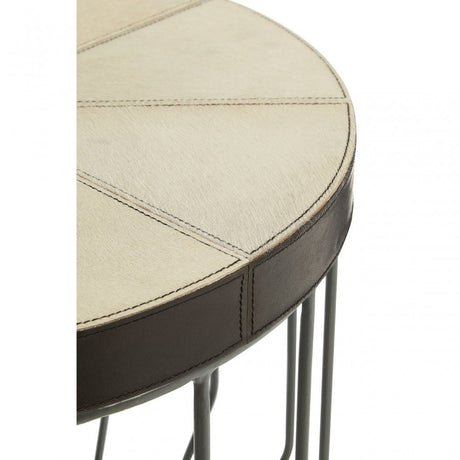 Tuskin Tall Iron Coffee Table, Leather, Iron, Mango Wood, Natural