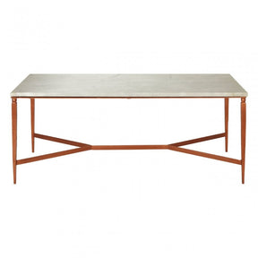 Vanor White Marble Top Coffee Table, Copper, Iron, Marble, White