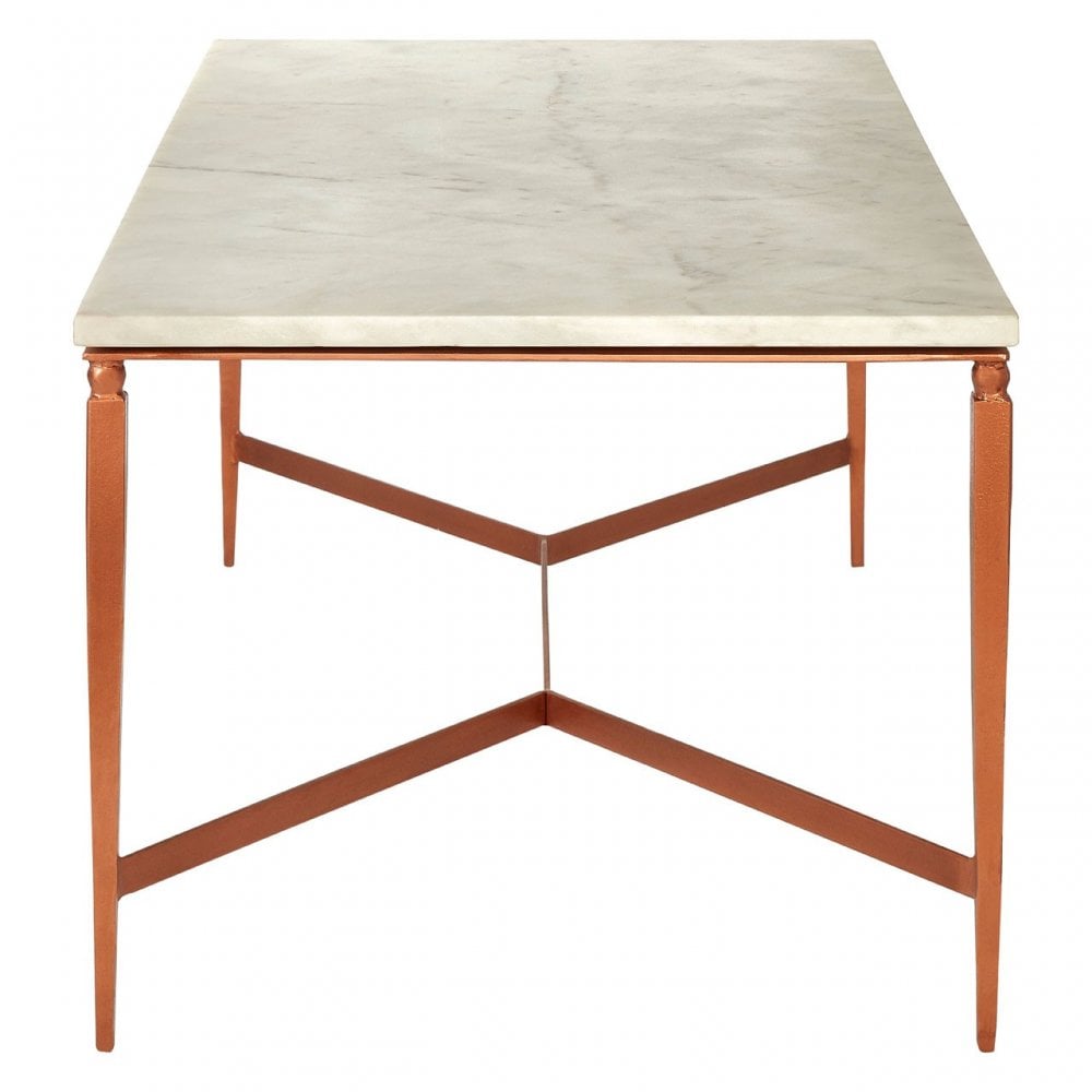 Vanor White Marble Top Coffee Table, Copper, Iron, Marble, White