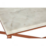 Vanor White Marble Top Coffee Table, Copper, Iron, Marble, White