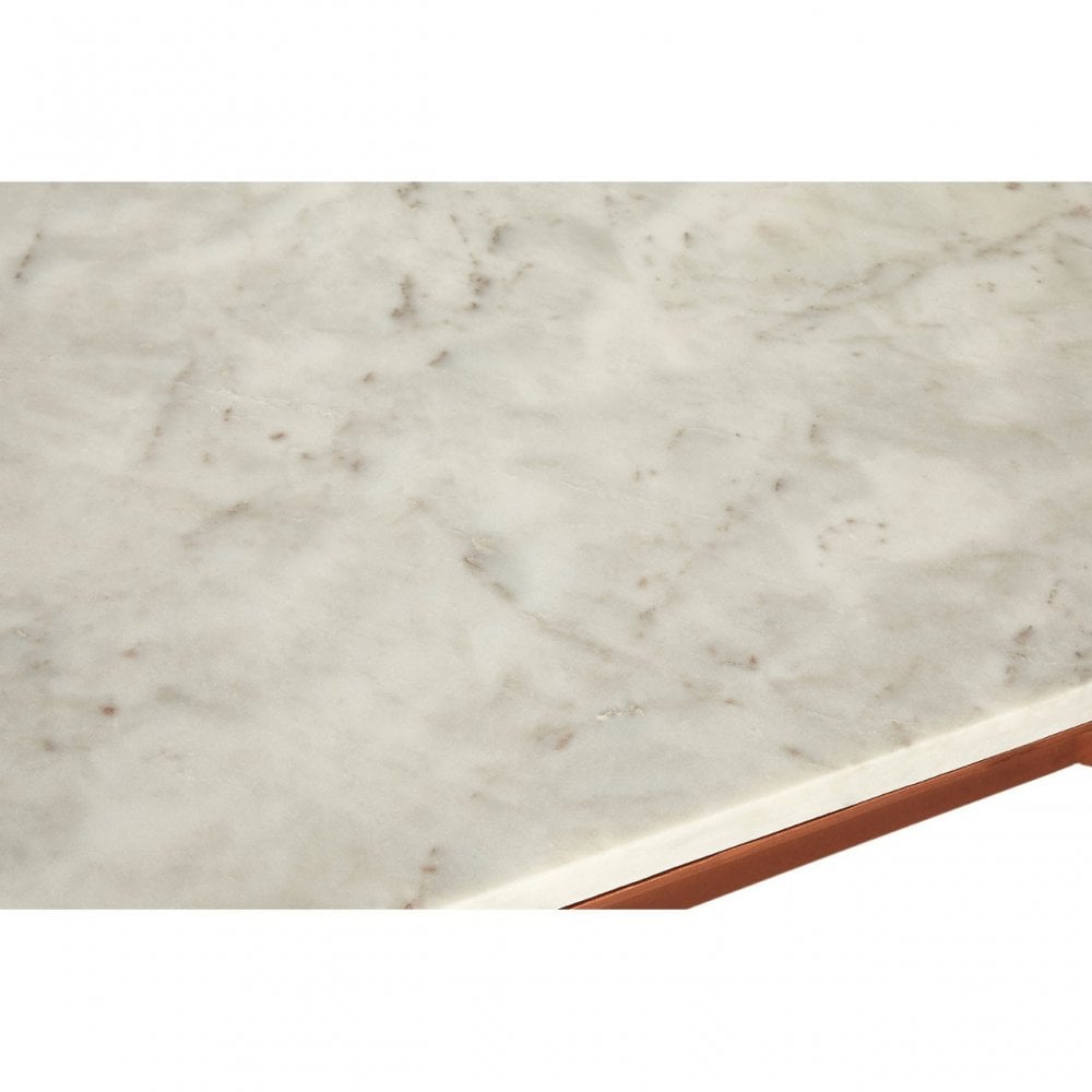 Vanor White Marble Top Coffee Table, Copper, Iron, Marble, White