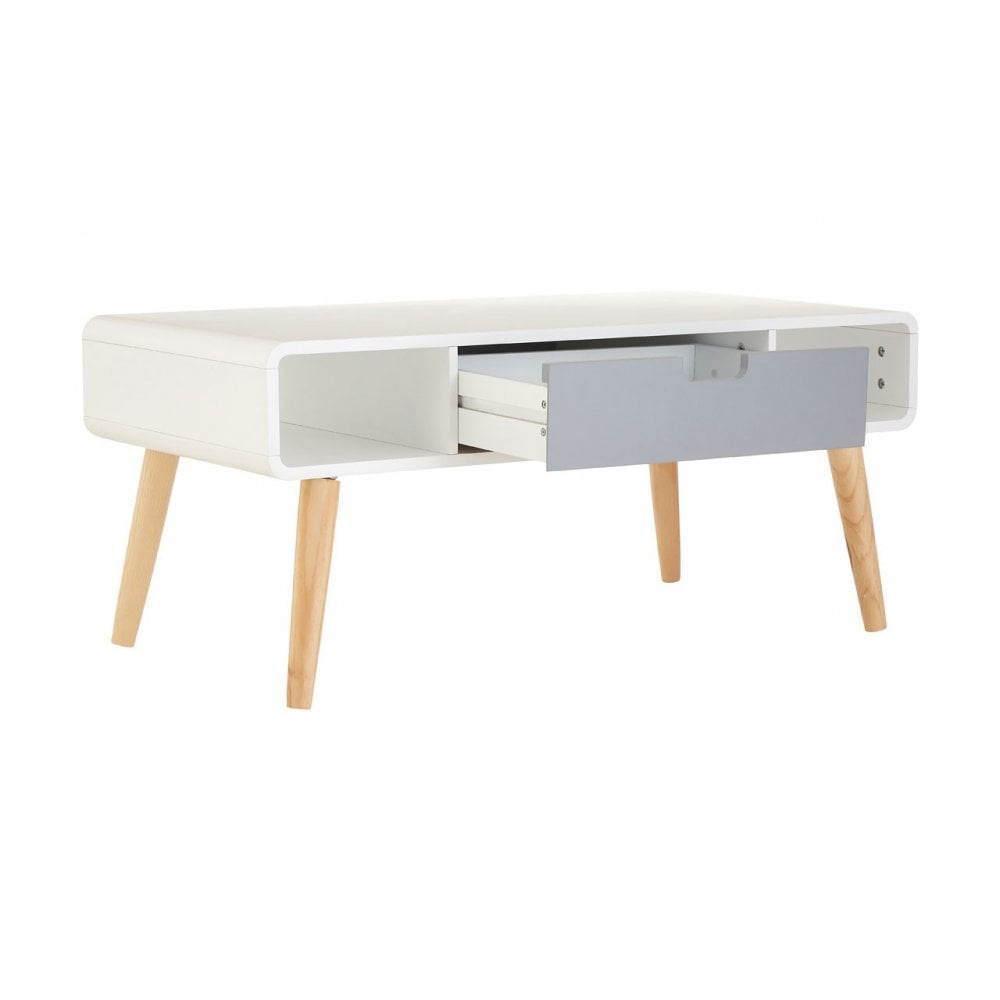 Danny Coffee Table, Wood, Pine Wood, White