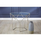 Gianna Pentagonal Silver Coffee Table, Stainless Steel, Glass, Clear