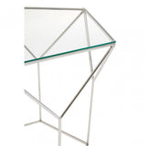 Gianna Pentagonal Silver Coffee Table, Stainless Steel, Glass, Clear