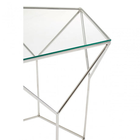 Gianna Pentagonal Silver Coffee Table, Stainless Steel, Glass, Clear